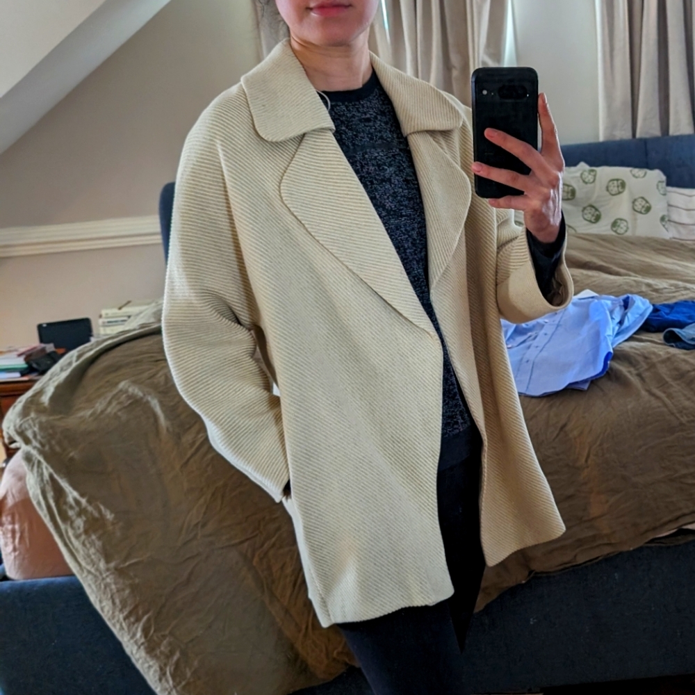 Pale gold Massimo Dutti Cocoon coat in linen/cotton, small